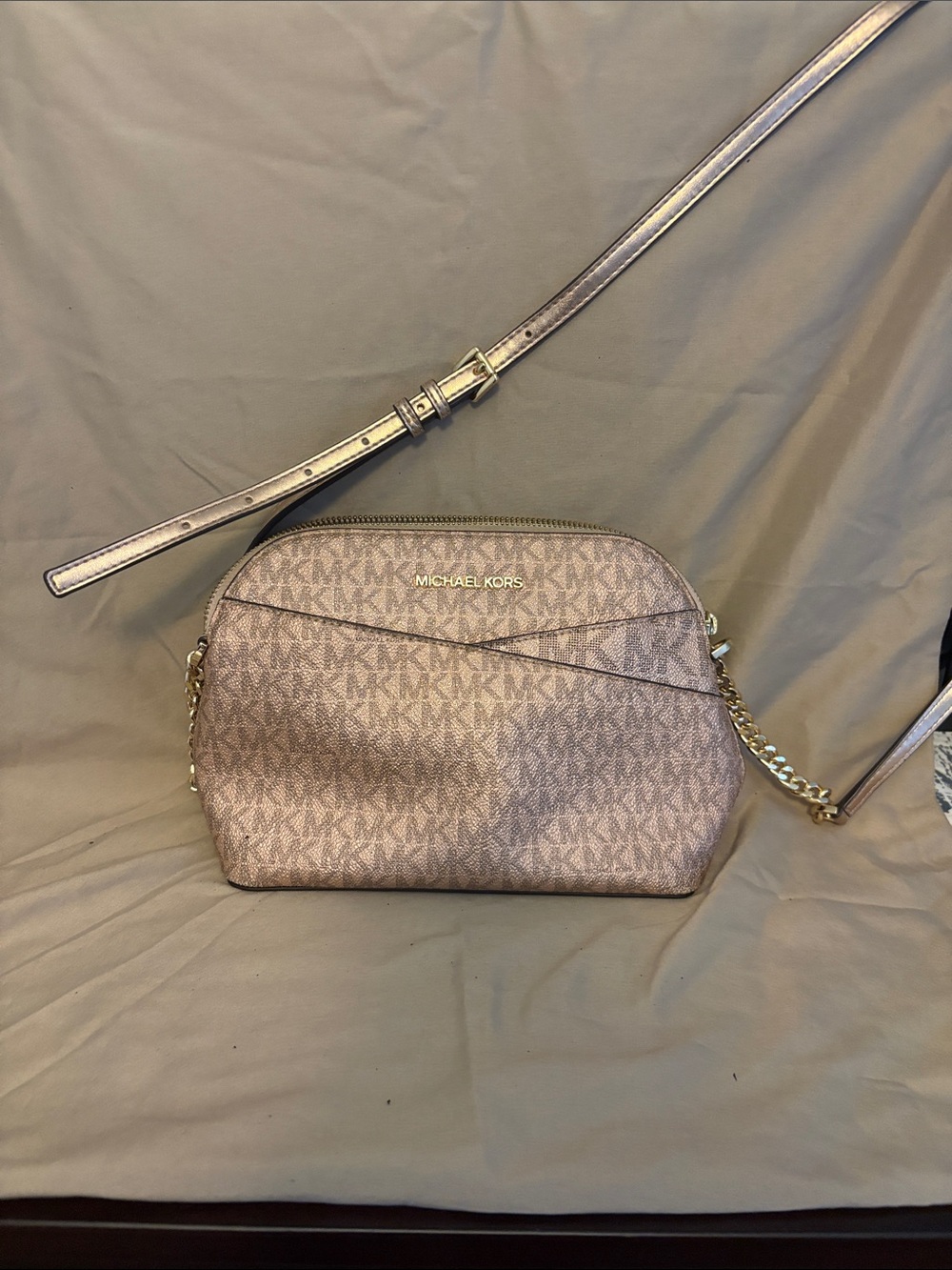 Michael Kors Rose Gold Logo Dome Crossbody Bag